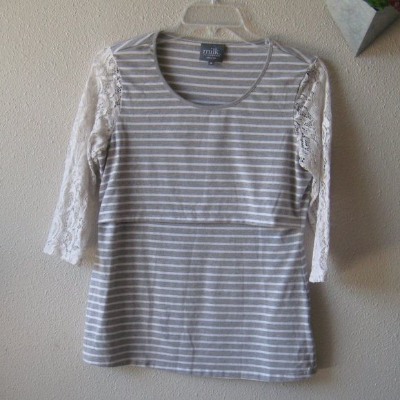 Milk Nursingwear Tops - Milk Nursingwear Stripes Gray and White Top